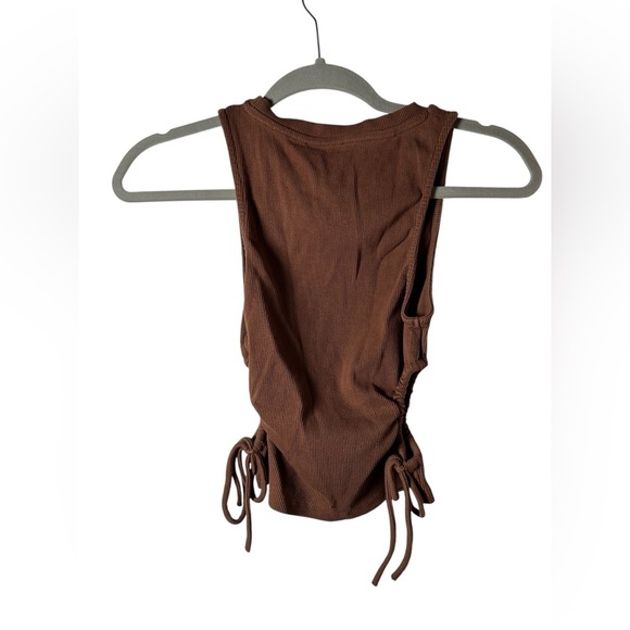 Zara Ribbed Sleeveless Ruched Side Tank Top Brown Size M - Picture 7 of 9